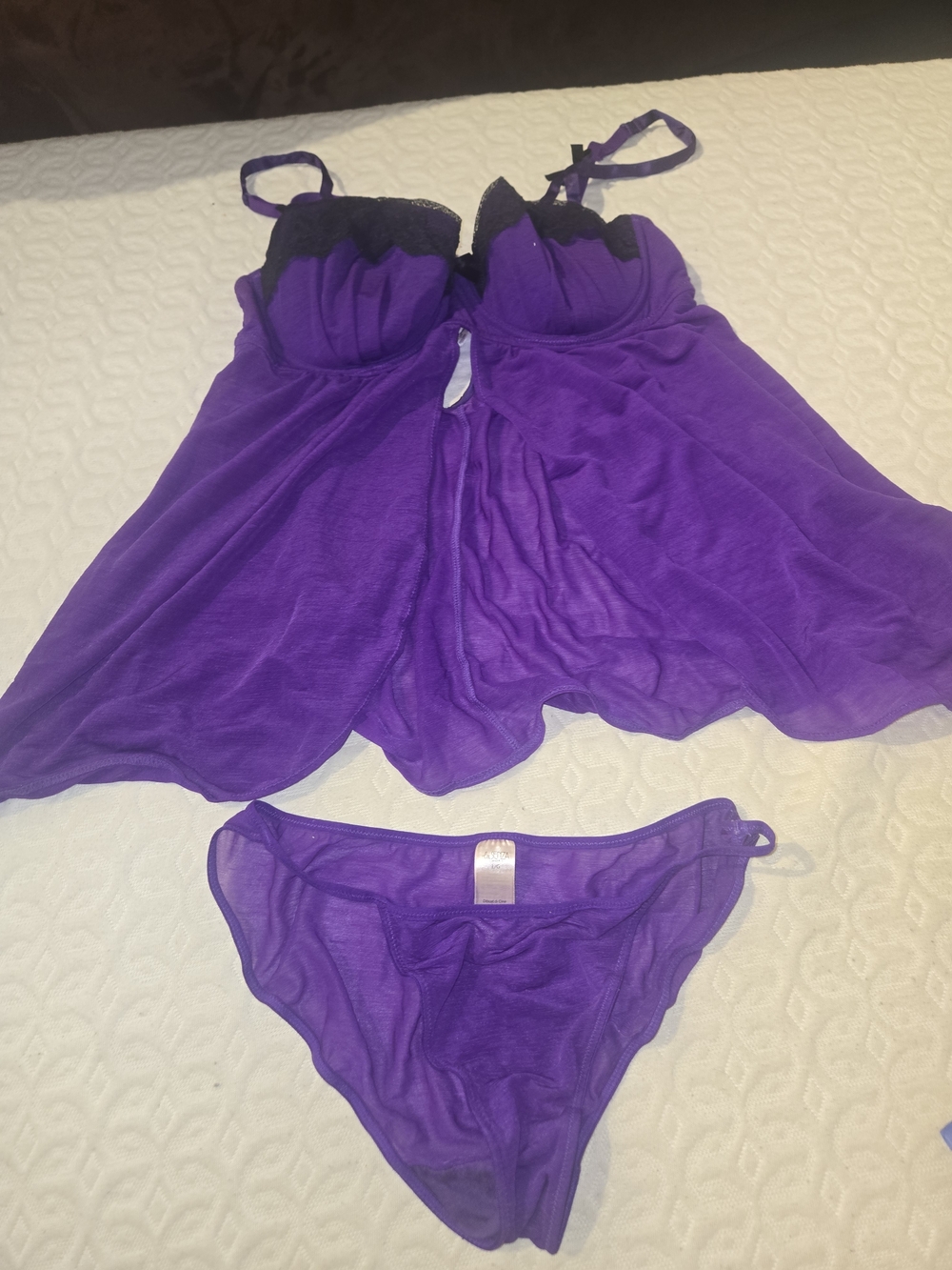 La SENZA Purple Lace-Trim Babydoll Chemise & Bikini Set